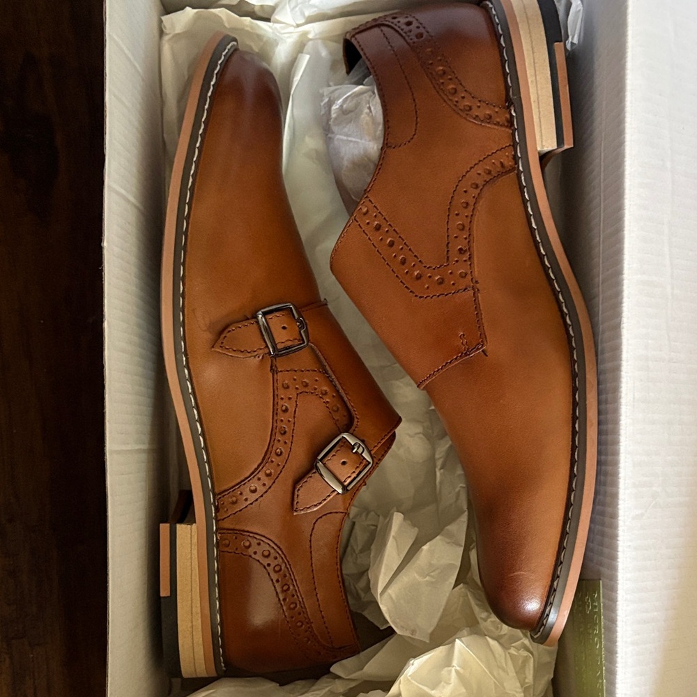 Bar III Tan Leather Double Monk Strap Dress Shoes Men’s Size 8 NWT